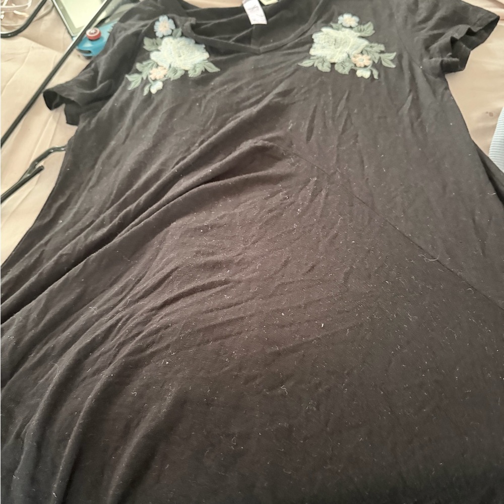 Source Unknown Black Dress with Floral Embroidery